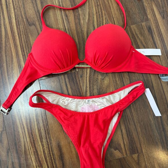 Victoria's Secret Red Bombshell Push Up Halter Bikini Set NEW - Picture 3 of 11